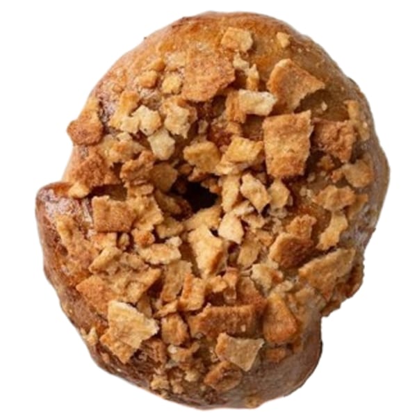 Ugly Bagel's cinnamon crunch bagel, topped with a generous layer of golden-brown, crispy streusel.