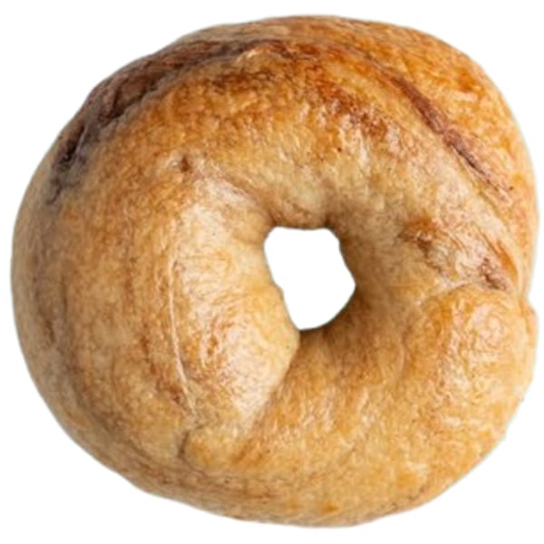 A plain, golden-brown Ugly Bagel with a slightly irregular shape and a hole in the center.